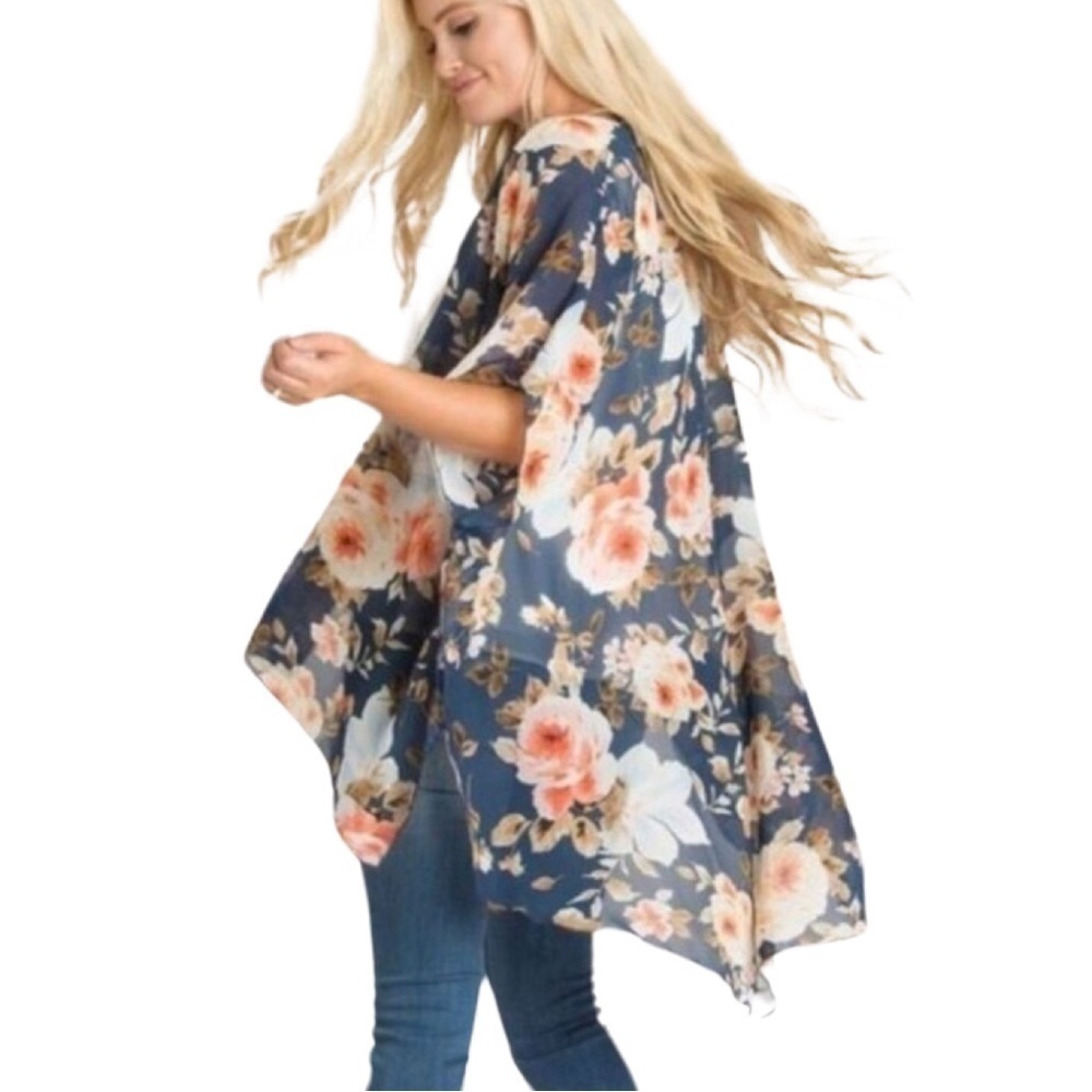 EMORY PARK Blue Floral Caley Open Kimono